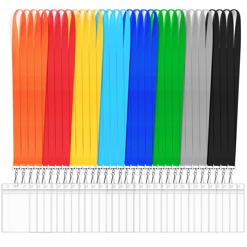 Maileto 32 Pack Cruise Lanyard with Waterproof ID Card Holder  Colorful Solid Color Durable Lanyard with Badge ID Holder for Badge Card and Carnival Sail (Assorted Rainbow 8 Colors) - Image 1
